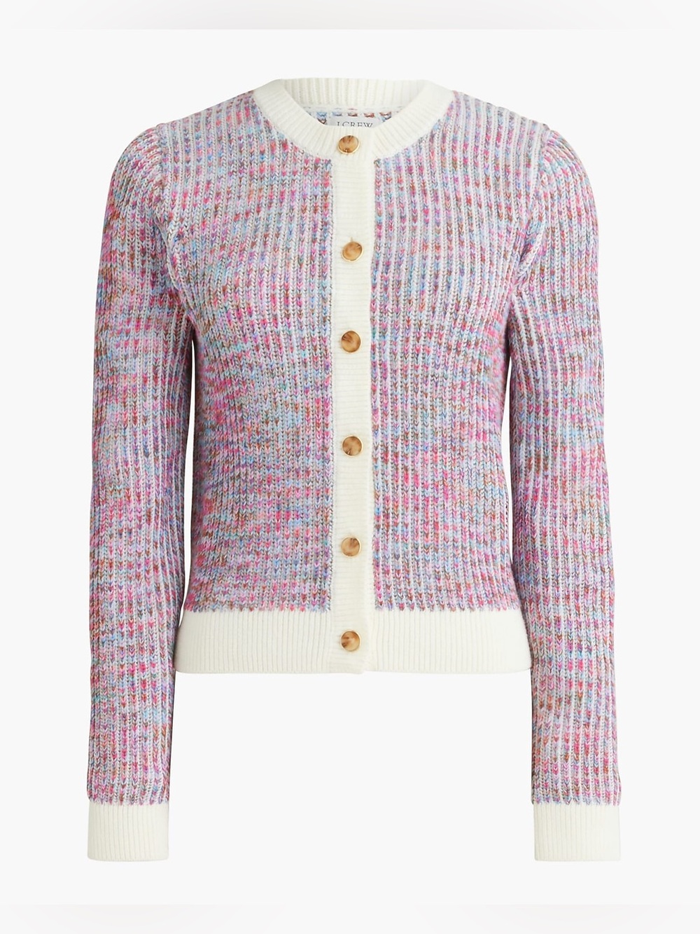 J.Crew Ladder-Stitch Lady Cardigan Sweater Ivory Raspberry Back Small